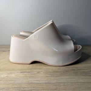 Melissa Patty Peep Toe Platform Slide Sandal Cream Wedge Jelly Shoes Womens 9